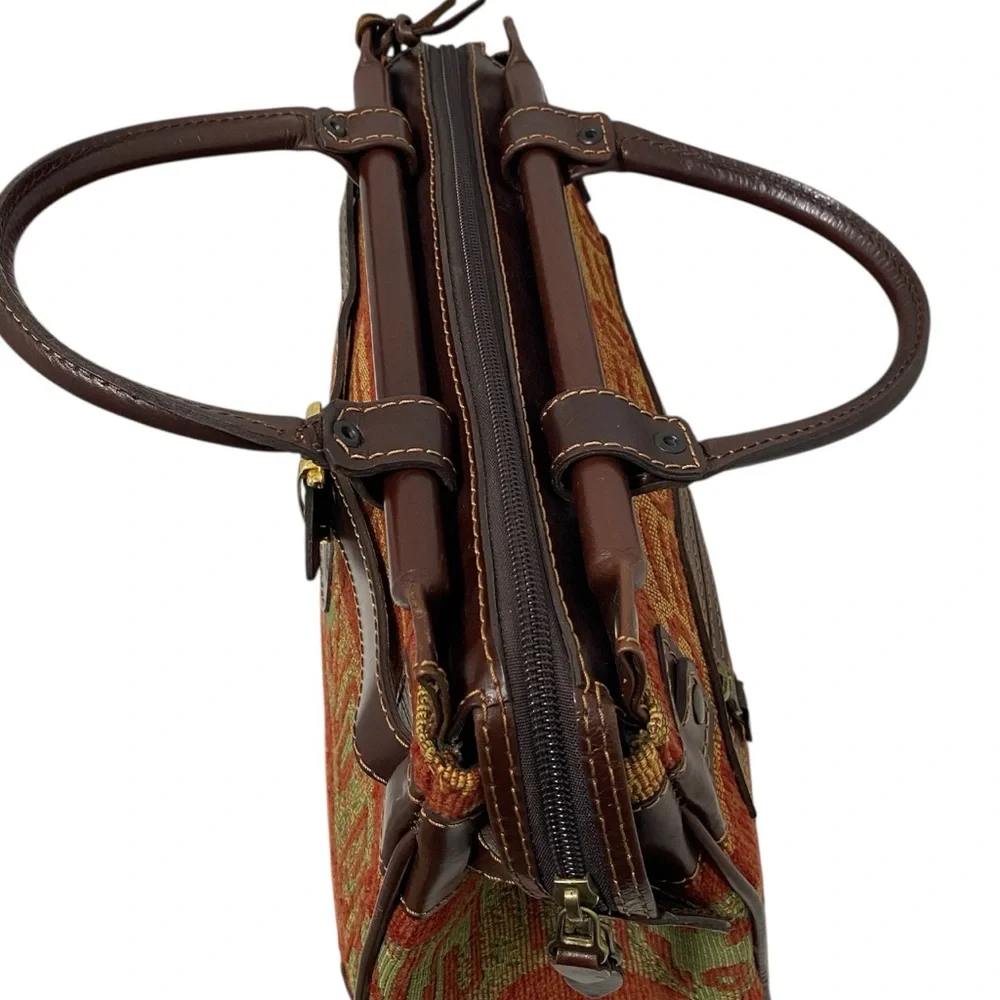 Don Tongo Tapestry & Brown Leather Satchel - Like New